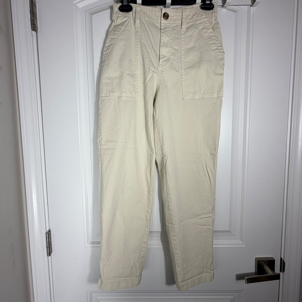 Sonoma Goods For Life Women Cream Utility Patch Pocket Pants Size S High Rise